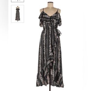 Hint of Blush Black Floral Paisley Maxi Dress | Cold Shoulder | Boho | Size L